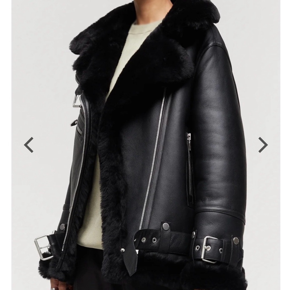 Women's Black Shearling Leather Jacket xl